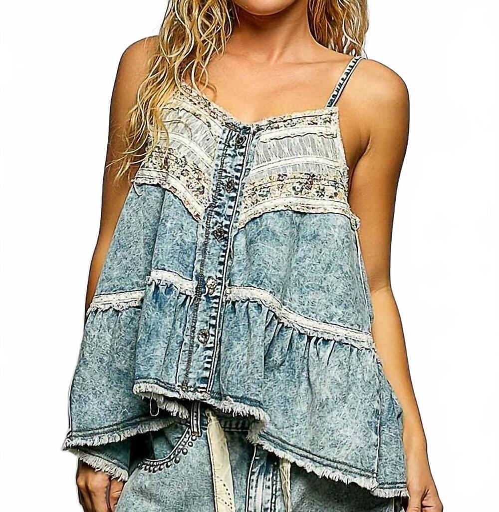 NEW POL double gauze lace top in denim